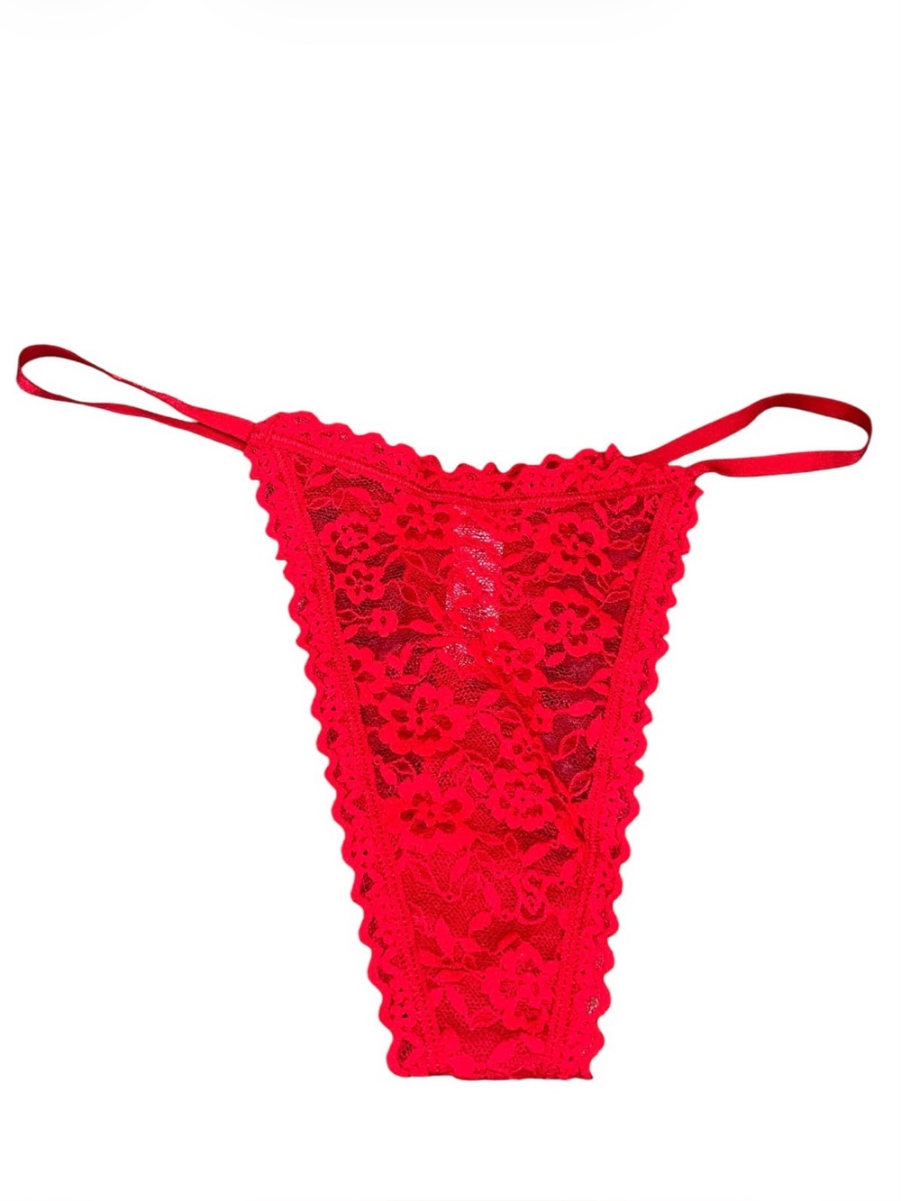 Victoria's Secret Sexy Lacie Lace V-String Thong Panty in lipstick red with logo